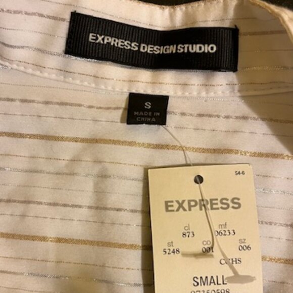 Y2K Wrap top stretch fabric white with silver + gold stripes - Picture 7 of 7